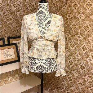 Blush Floral V-Neck Ruffle Sleeve Blouse